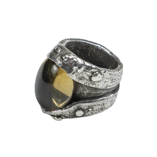 Aged Silver Ring With Citrine