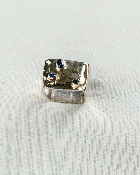 Sapphire & Contoured Gold Ring