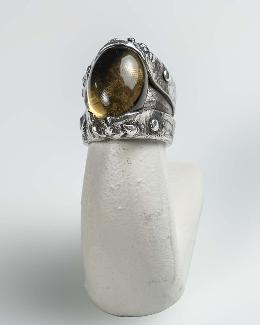 Aged Silver Ring With Citrine
